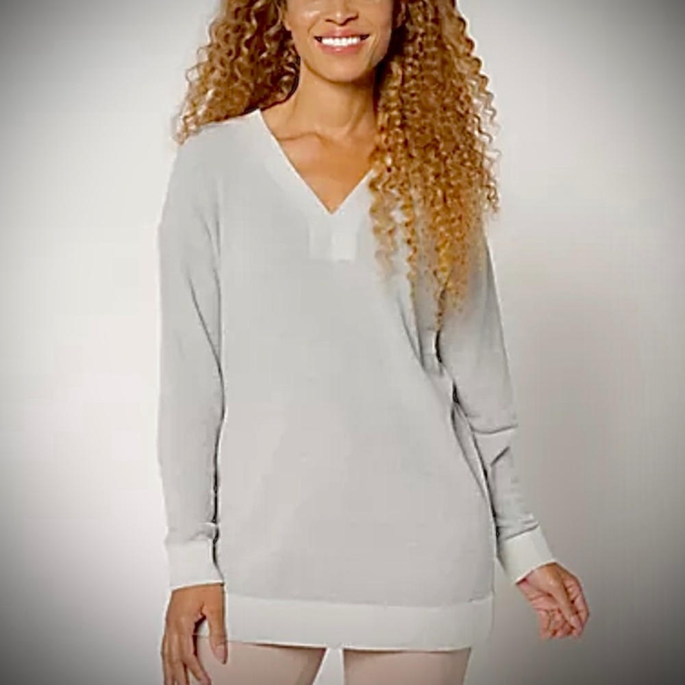 New Barefoot Dreams V-Neck Tunic Women’s CozyChic Ultra Lite Color Block Vapor L